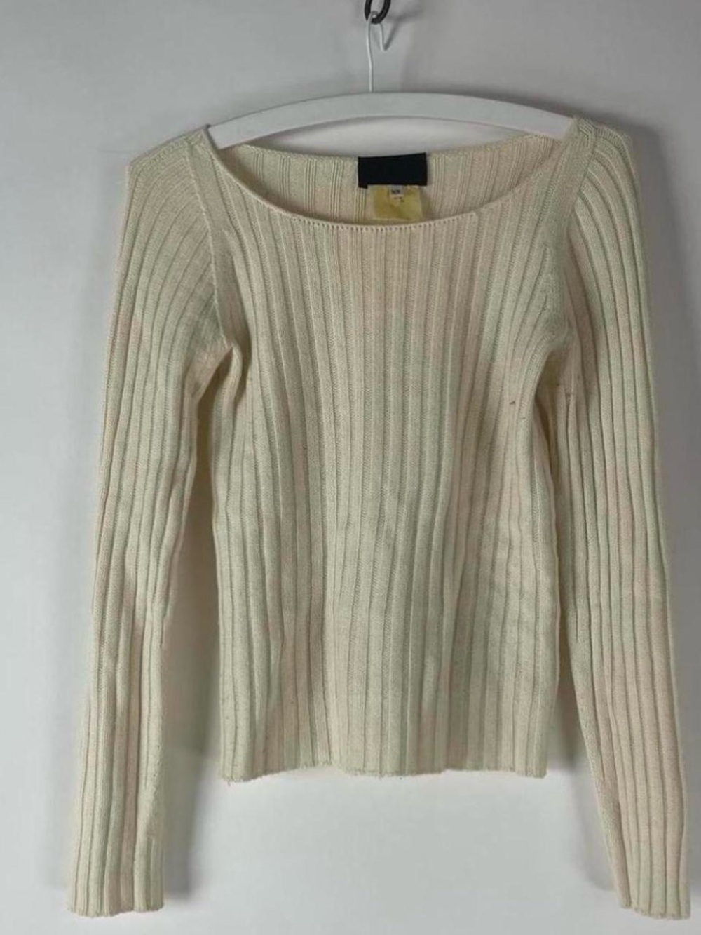 Vintage Dolce and Gabanna D&G Off White Cream Ribbed Scoop Boat Neck Sweater